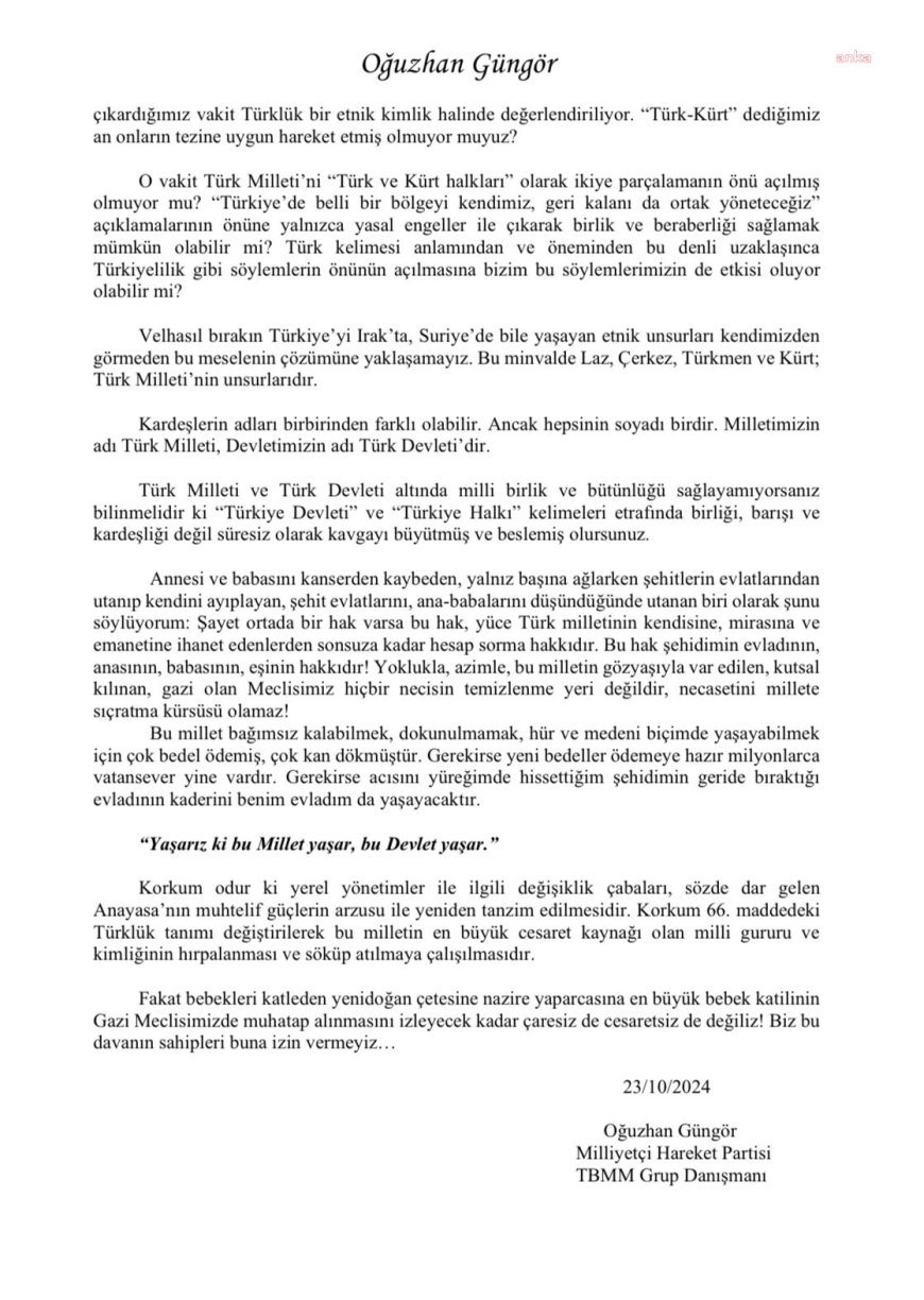 MHP TBMM Grup Danışmanı Güngör'ün görevine son verildi... Güngör: "Bebek katilinin yüce Meclisimizde konuşmasını teklif edebilenler rahatsız olmuşlardır"