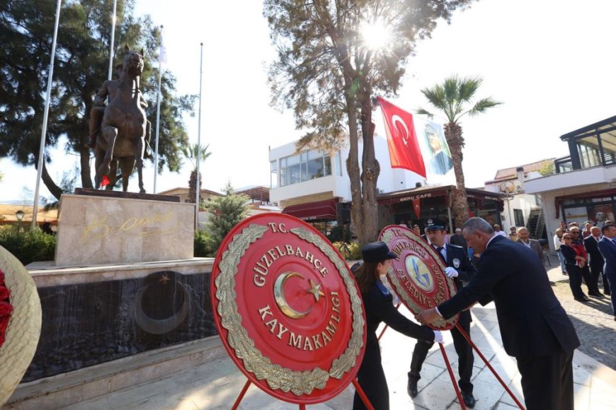 Güzelbahçe’de Ata’nın huzuruna çelenk sunuldu