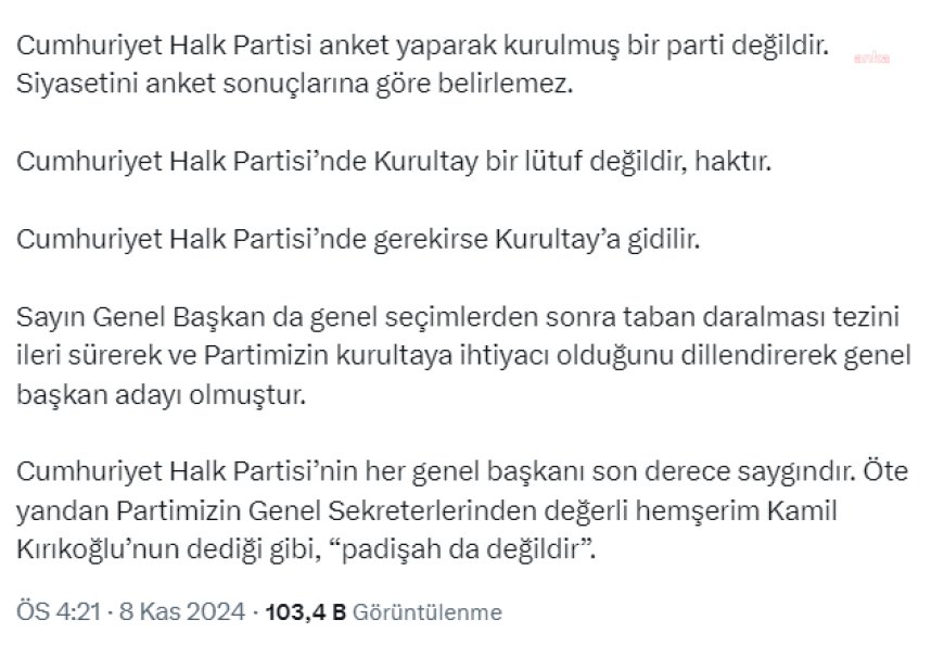 Oğuz Kaan Salıcı: “CHP’de Kurultay bir lütuf değildir, haktır.&nbsp;CHP’de&nbsp;gerekirse Kurultay’a gidilir”